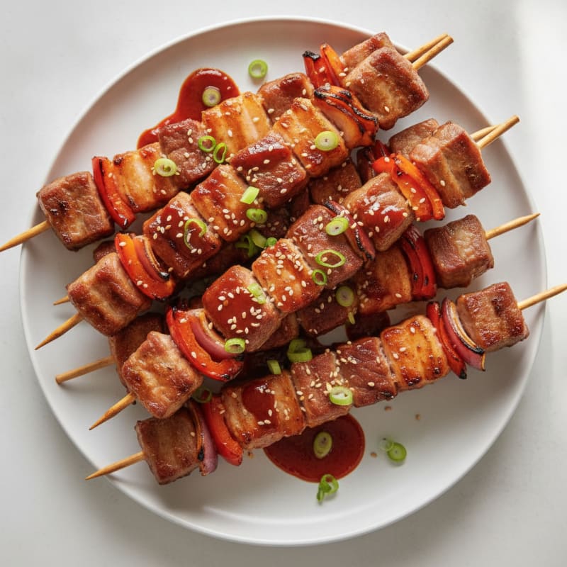 Spicy Gochujang Pork Belly Skewers