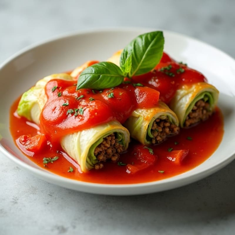 Lean Ground Beef Stuffed Cabbage Rolls with Fresh Tomato Sauce