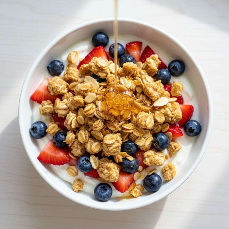 Greek Yogurt Parfait with Fresh Berries and Honey Almond Crunch