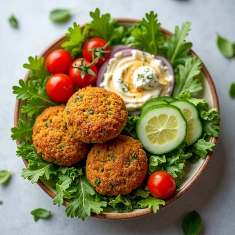 Crispy Baked Falafel with Fresh Greens and Tangy Tahini Dressing