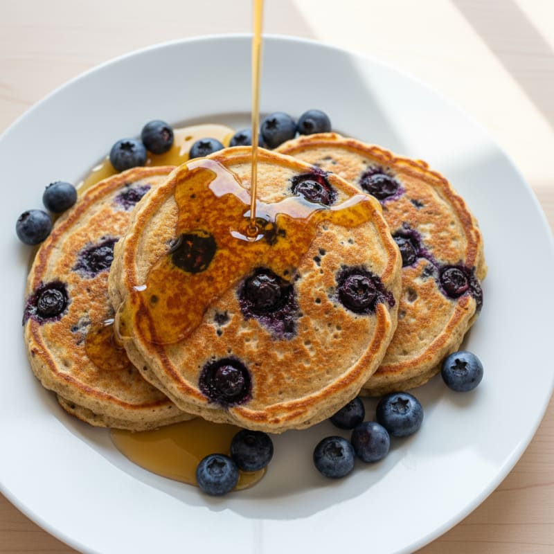 Blueberry Ricotta Pancakes with Maple Syrup