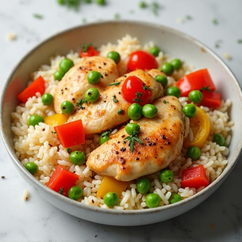 Savory One-Pot Chicken and Rice with Peas and Bell Peppers