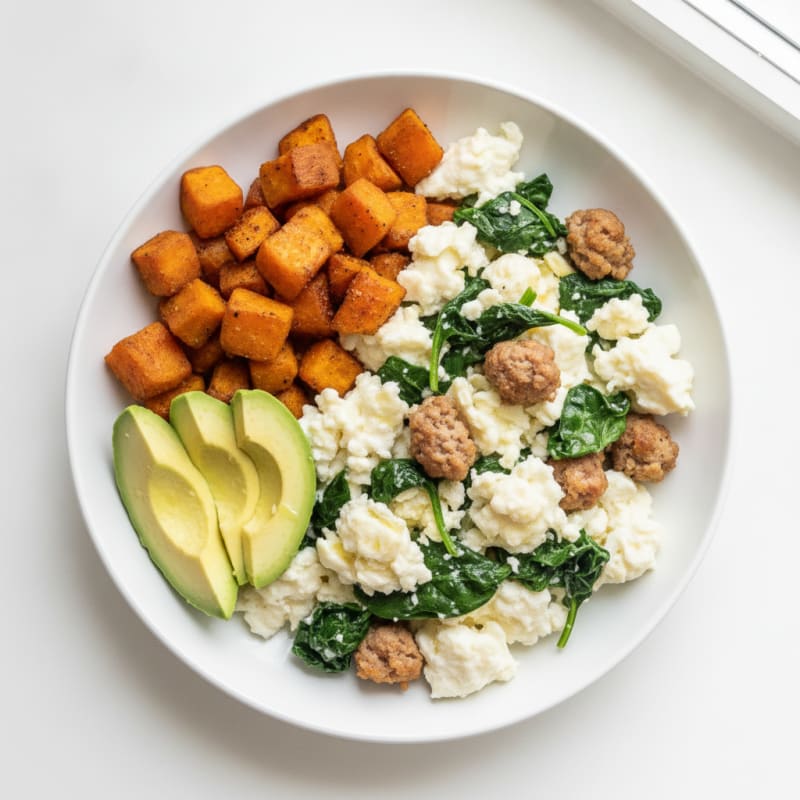 Egg White Scramble with Spinach and Turkey Sausage