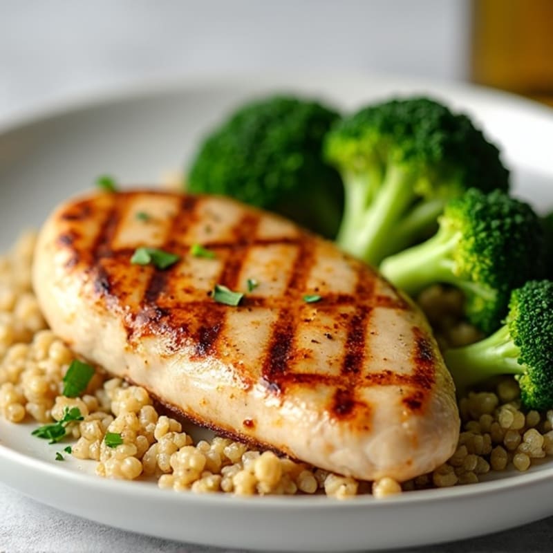 Grilled Chicken Breast with Quinoa and Roasted Broccoli
