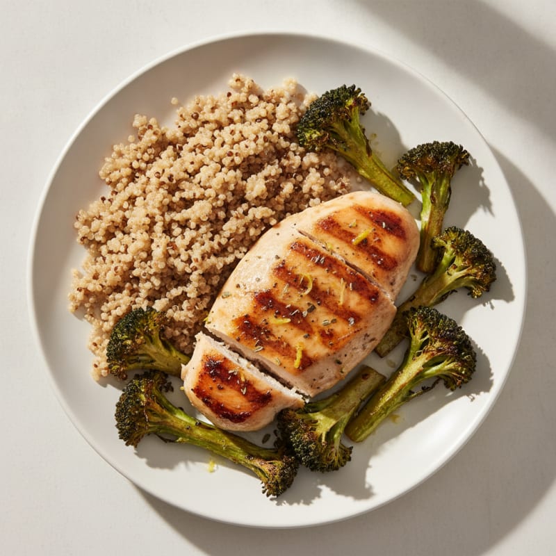 Grilled Chicken Breast with Quinoa and Roasted Broccoli