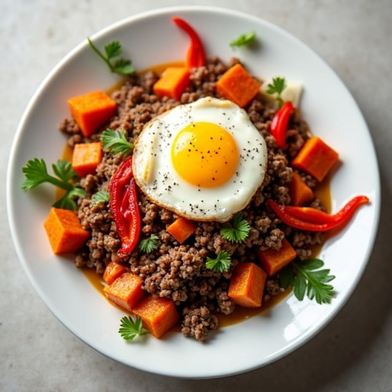 Lean Ground Beef and Roasted Vegetable Hash