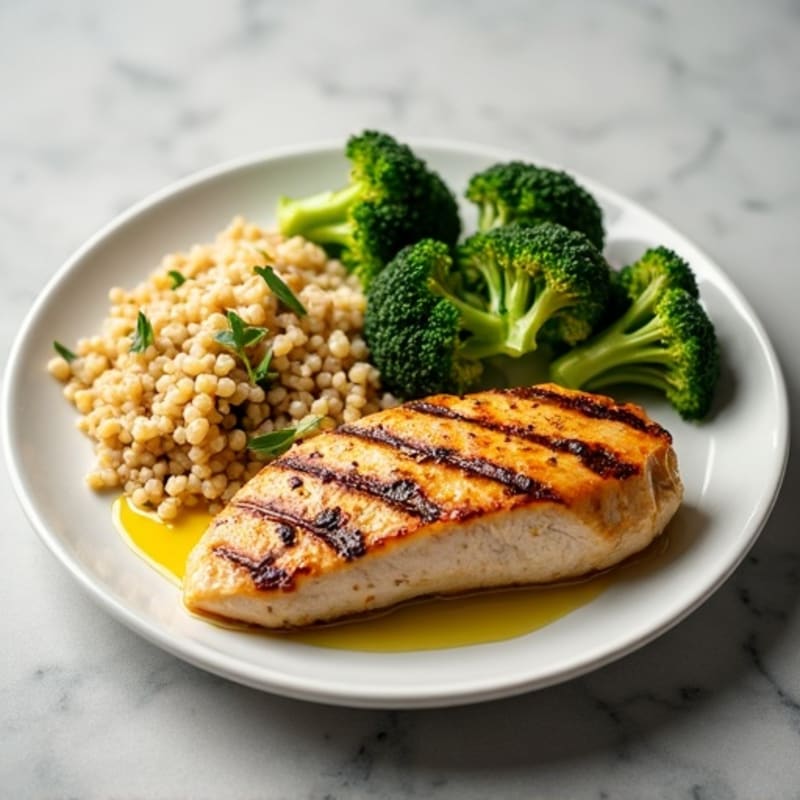 Grilled Chicken Breast with Quinoa and Roasted Broccoli