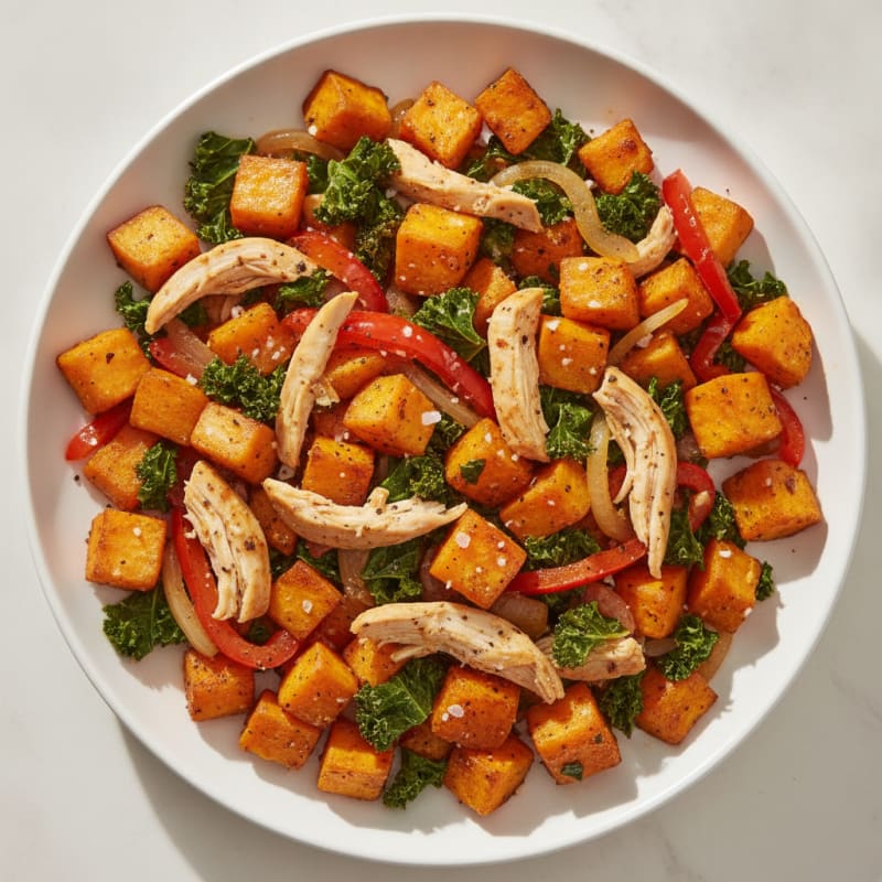 Shredded Chicken Sweet Potato Hash