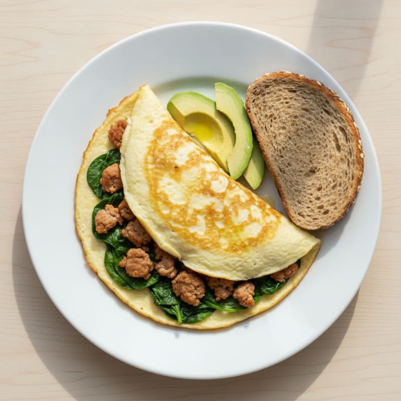 Egg White Spinach Omelette with Turkey Sausage