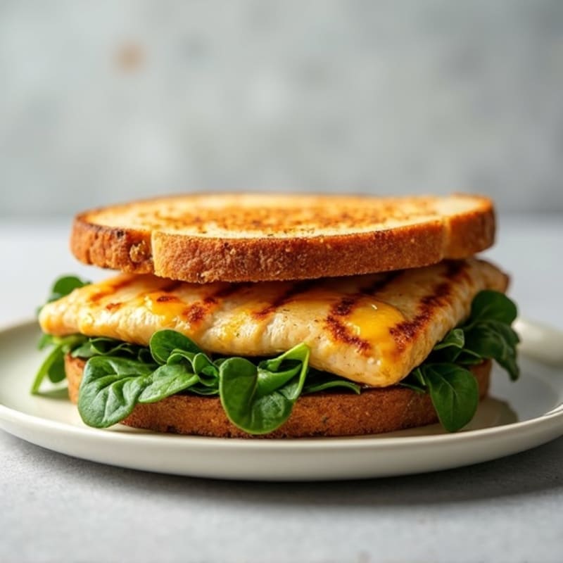 Grilled Chicken Breast Sandwich with Leafy Greens and Mustard