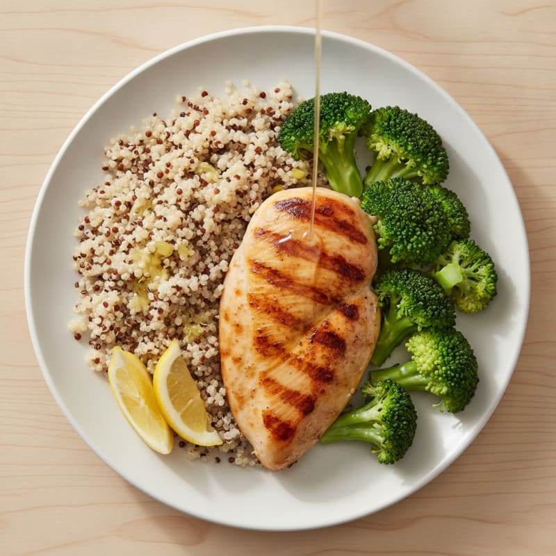 Grilled Chicken Breast with Quinoa and Steamed Broccoli