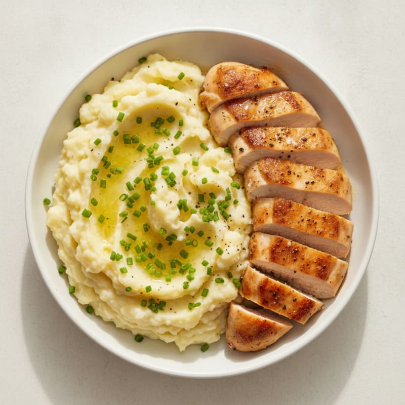 Garlic Mashed Potatoes with Chives & Seared Chicken