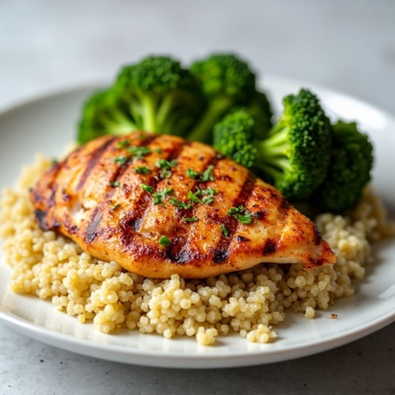 Grilled Chicken Breast with Quinoa and Roasted Broccoli