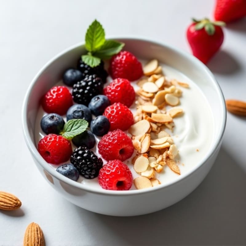 Creamy Greek Yogurt Bowl with Fresh Berries and Crunchy Almonds