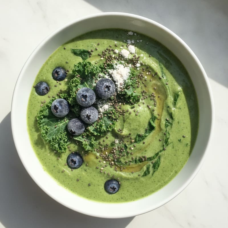 Creamy Protein Spinach Smoothie Bowl with Protein Powder and Kale