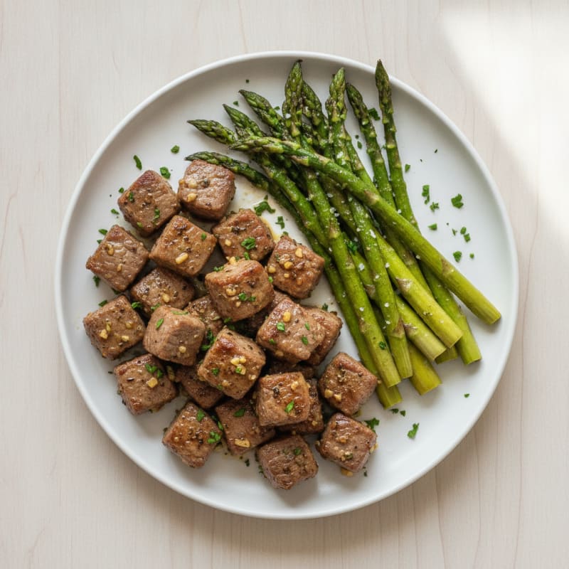 Garlic Herb Steak Bites with Roasted Asparagus