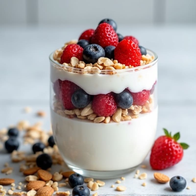 Greek Yogurt Protein Parfait with Mixed Berries and Almonds