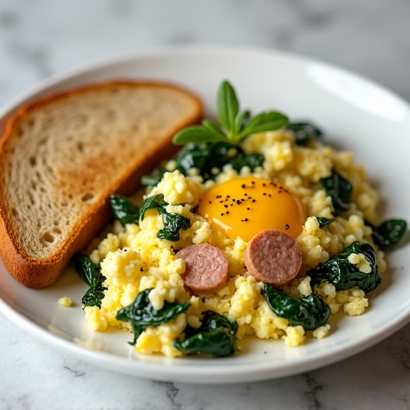 Egg White Scramble with Turkey Sausage and Spinach
