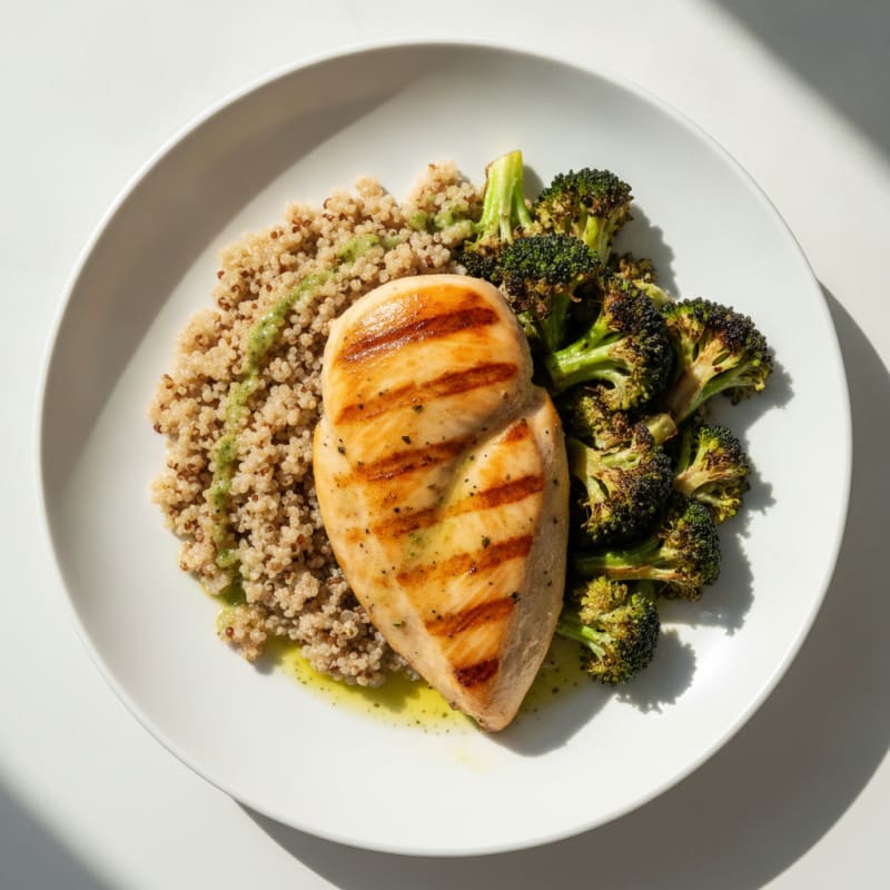 Grilled Chicken Breast with Roasted Broccoli and Quinoa