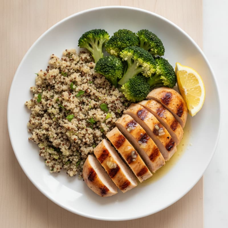 Grilled Chicken Breast with Quinoa and Steamed Broccoli