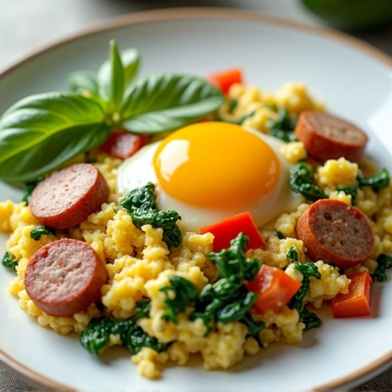 Egg White Scramble with Turkey Sausage and Spinach