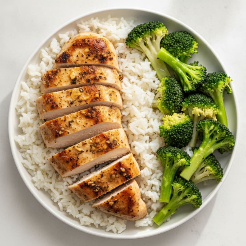 Grilled Chicken Breast with Jasmine Rice and Steamed Broccoli