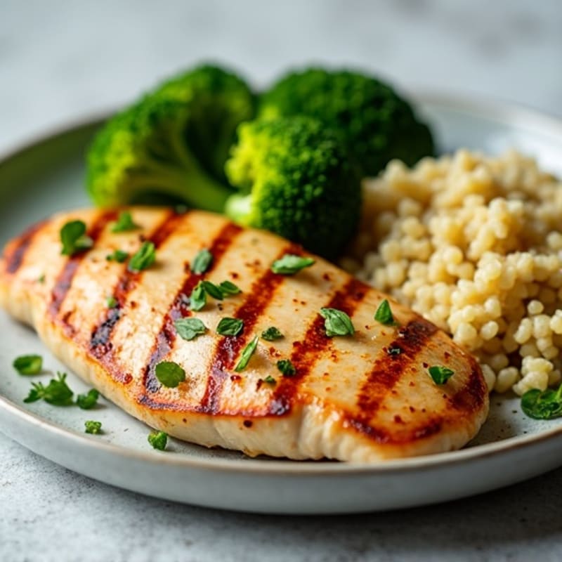 Grilled Chicken Breast with Steamed Broccoli and Quinoa
