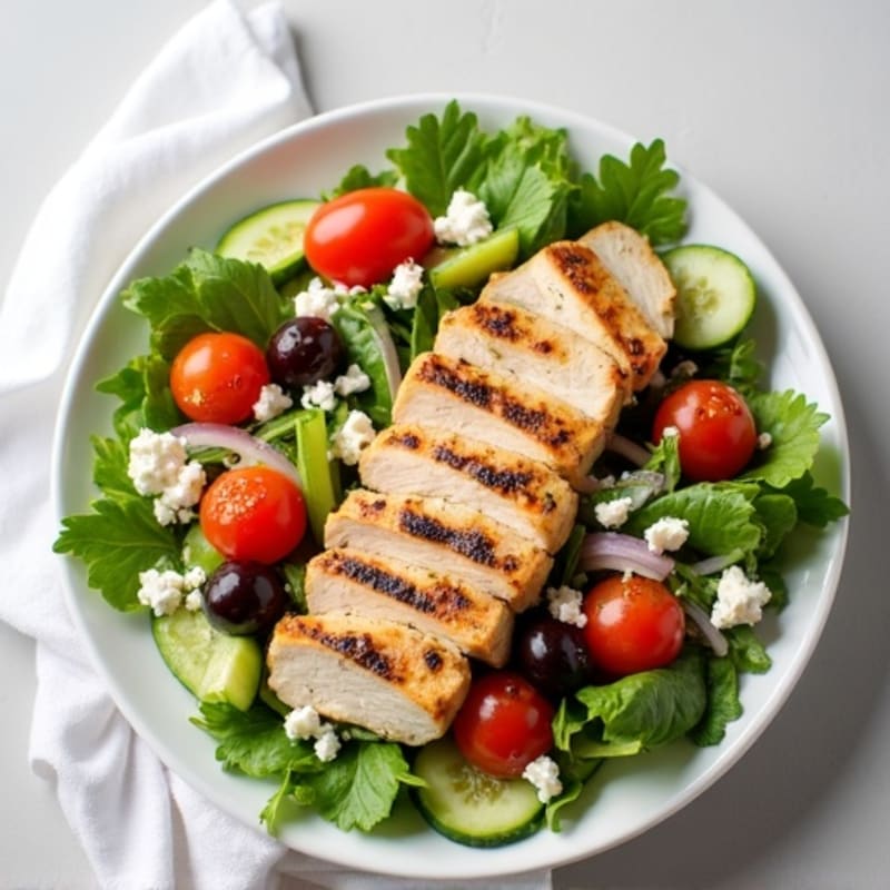 Fresh Mediterranean Chopped Salad with Herb-Marinated Feta and Grilled Chicken