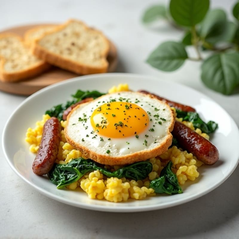 Egg White Scramble with Turkey Sausage and Sautéed Spinach