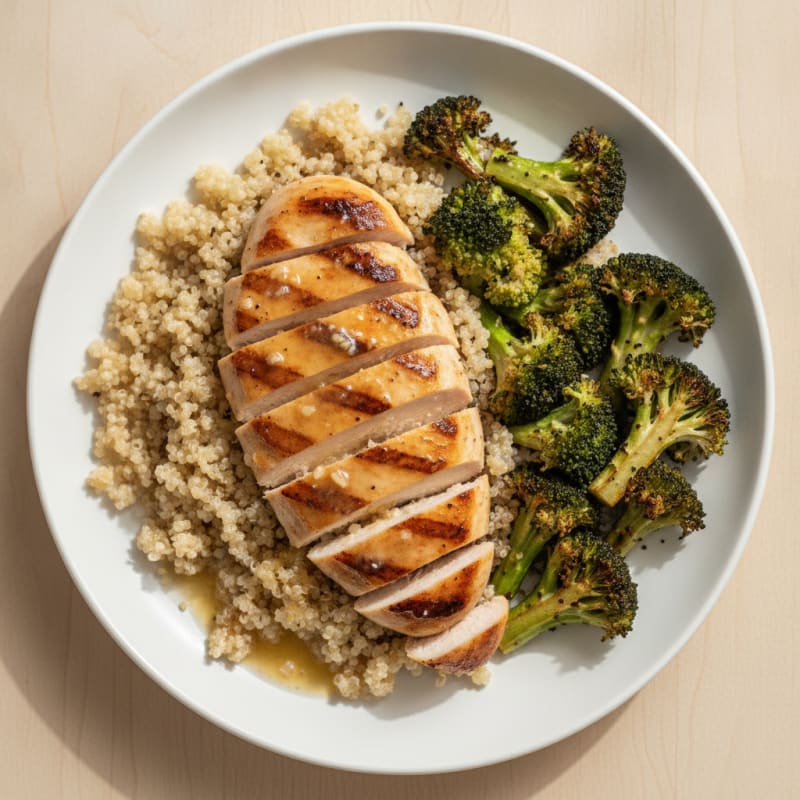 Grilled Chicken Breast with Quinoa and Roasted Broccoli