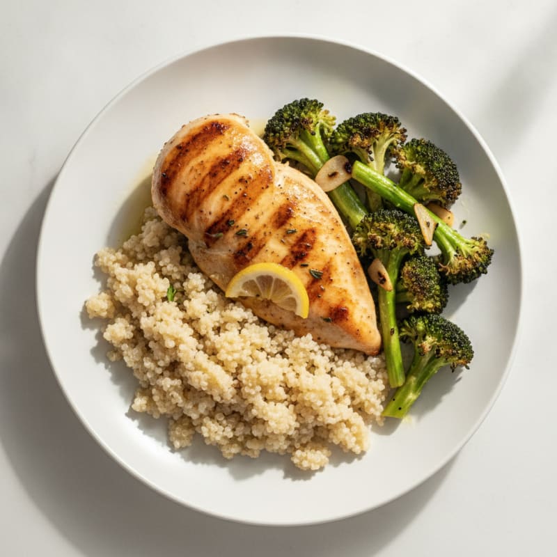 Grilled Chicken Breast with Quinoa and Roasted Broccoli