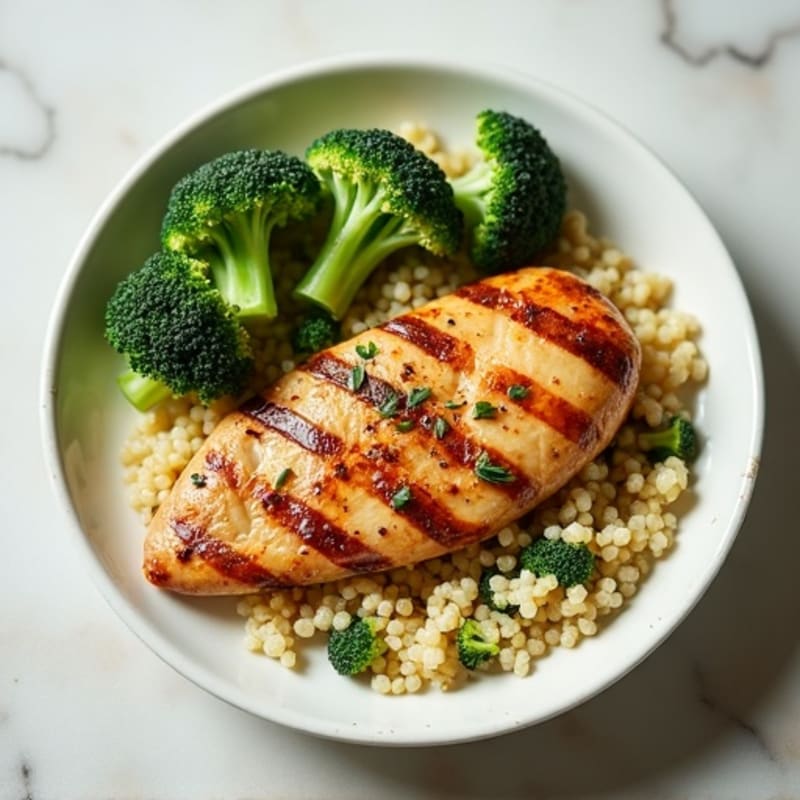 Grilled Chicken Breast with Roasted Broccoli and Quinoa