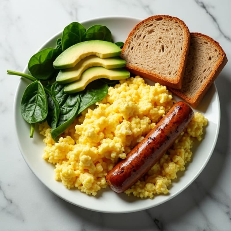 Egg White Scramble with Turkey Sausage and Spinach