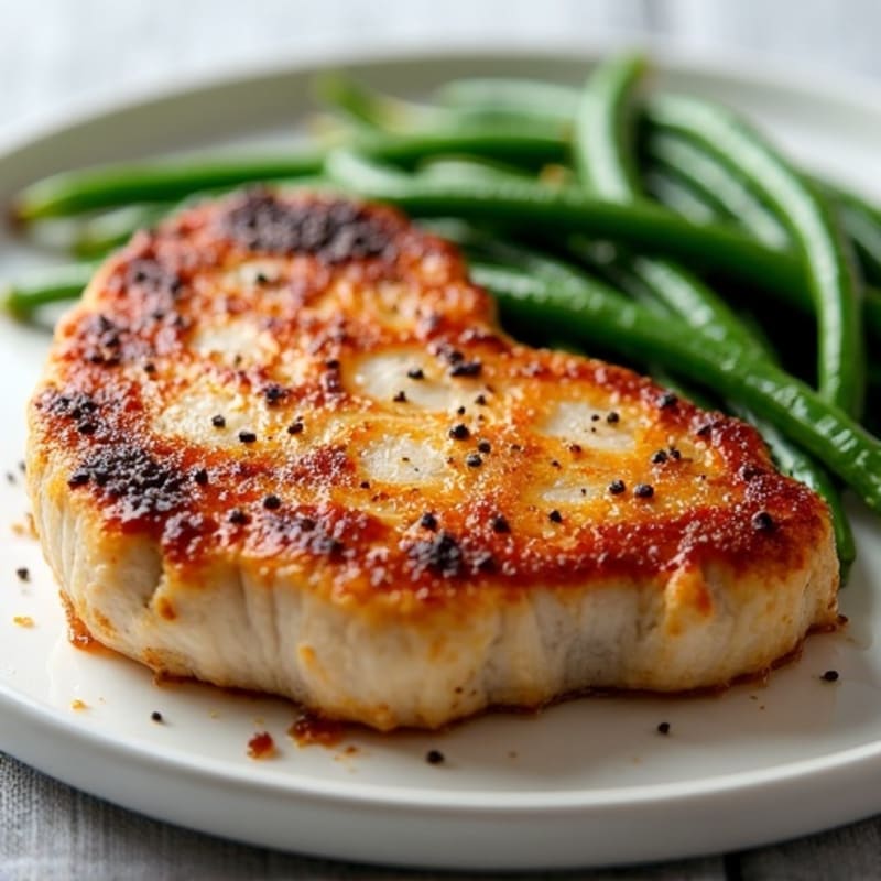 Crispy Pan-Seared Pork Chops with Roasted Green Beans