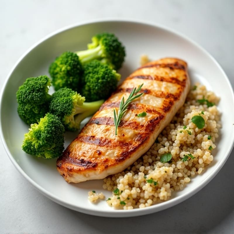 Grilled Chicken Breast with Steamed Broccoli and Quinoa