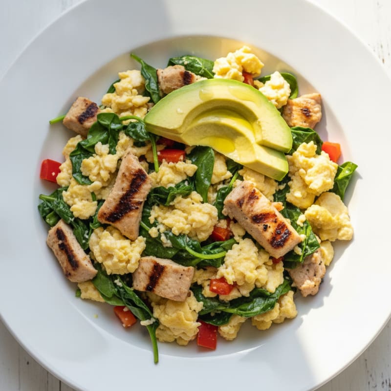 Egg White Scramble with Spinach and Grilled Turkey Breast
