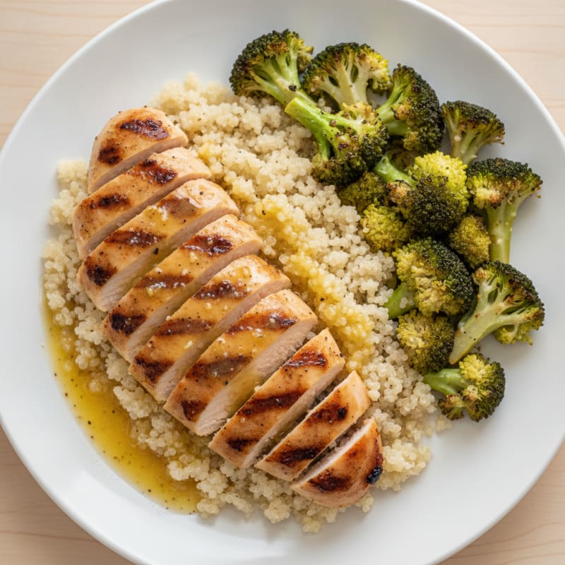 Grilled Chicken Breast with Roasted Broccoli and Quinoa
