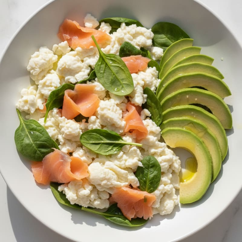 Silky Egg White Scramble with Smoked Salmon and Spinach