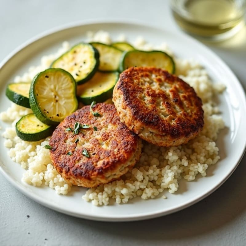 Seared Turkey Patties with Roasted Zucchini and Cauliflower Rice