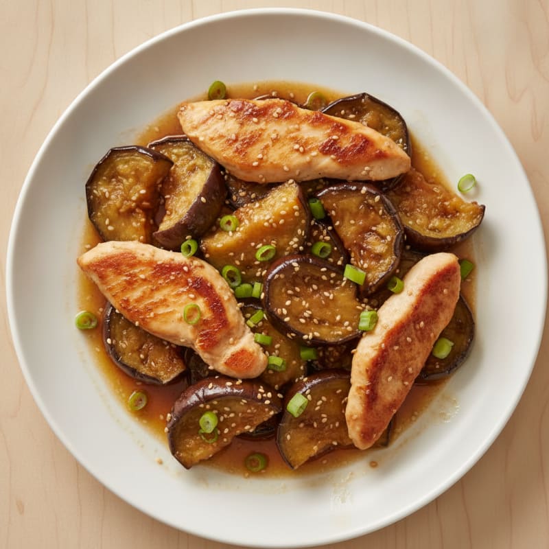 Roasted Eggplant with Honey-Garlic Glaze and Chicken