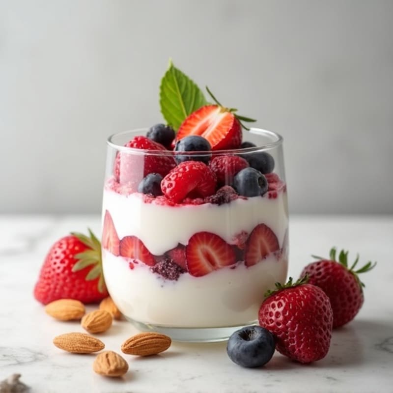 Greek Yogurt Protein Parfait with Mixed Berries and Almonds