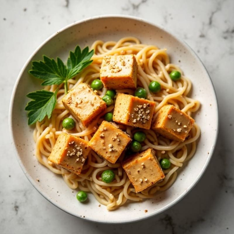 Creamy Peanut-Ginger Rice Noodles with Crispy Tofu