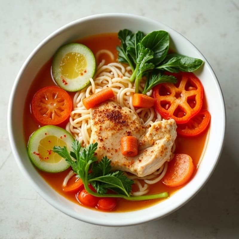 Spicy Sriracha Chicken and Vegetable Noodle Soup
