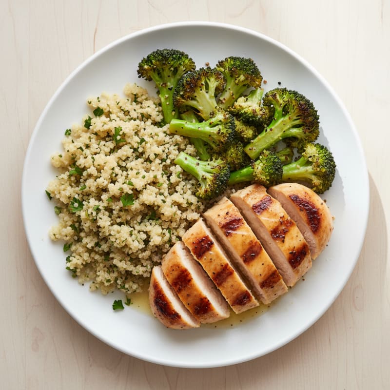 Grilled Chicken Breast with Quinoa and Roasted Broccoli