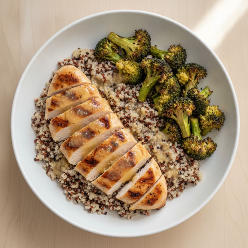 Grilled Chicken Breast with Quinoa and Roasted Broccoli