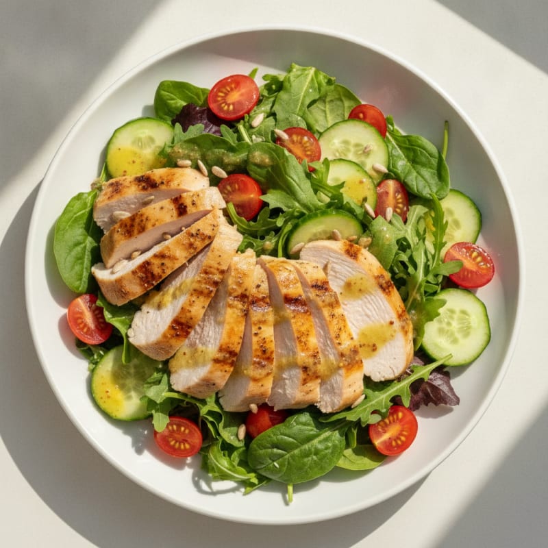 Grilled Turkey Breast Salad with Mixed Greens and Lemon Vinaigrette