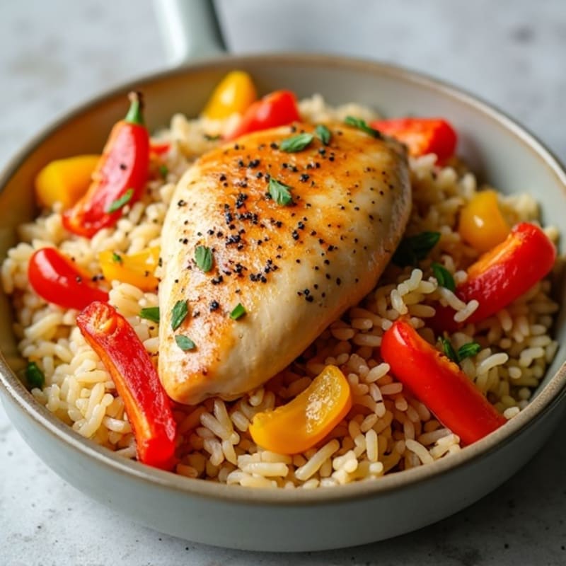 Tender Chicken and Fluffy Rice Skillet with Sweet Peppers