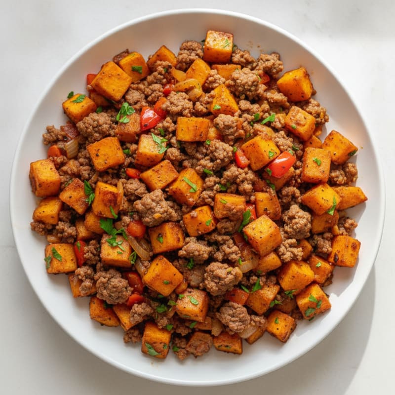 Sweet Potato and Ground Beef Hash