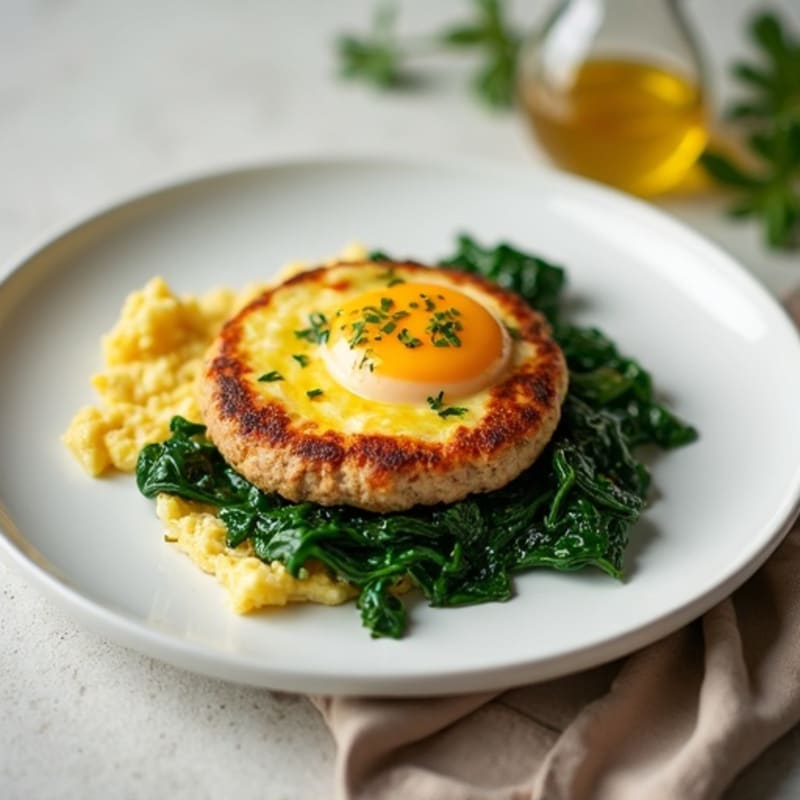 Egg White Scramble with Turkey Sausage and Sautéed Spinach