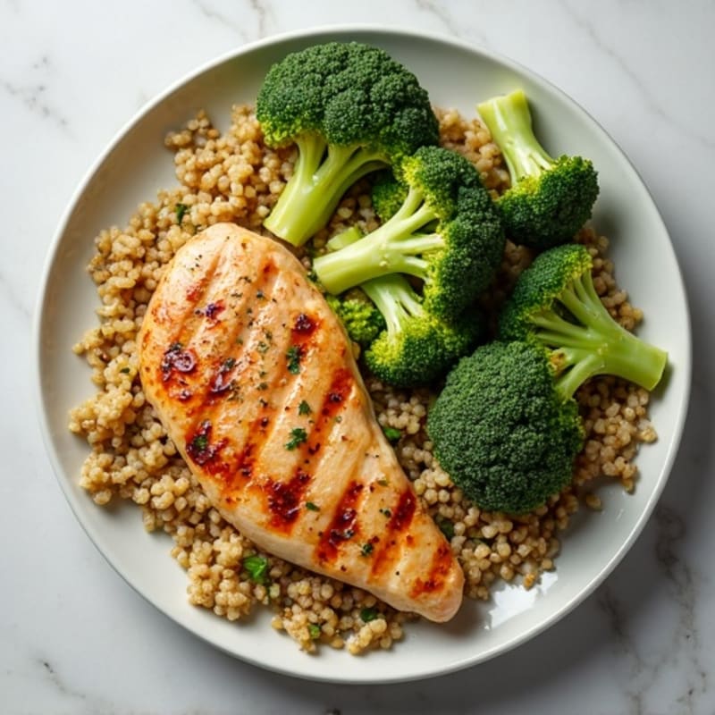Grilled Chicken Breast with Quinoa and Roasted Broccoli